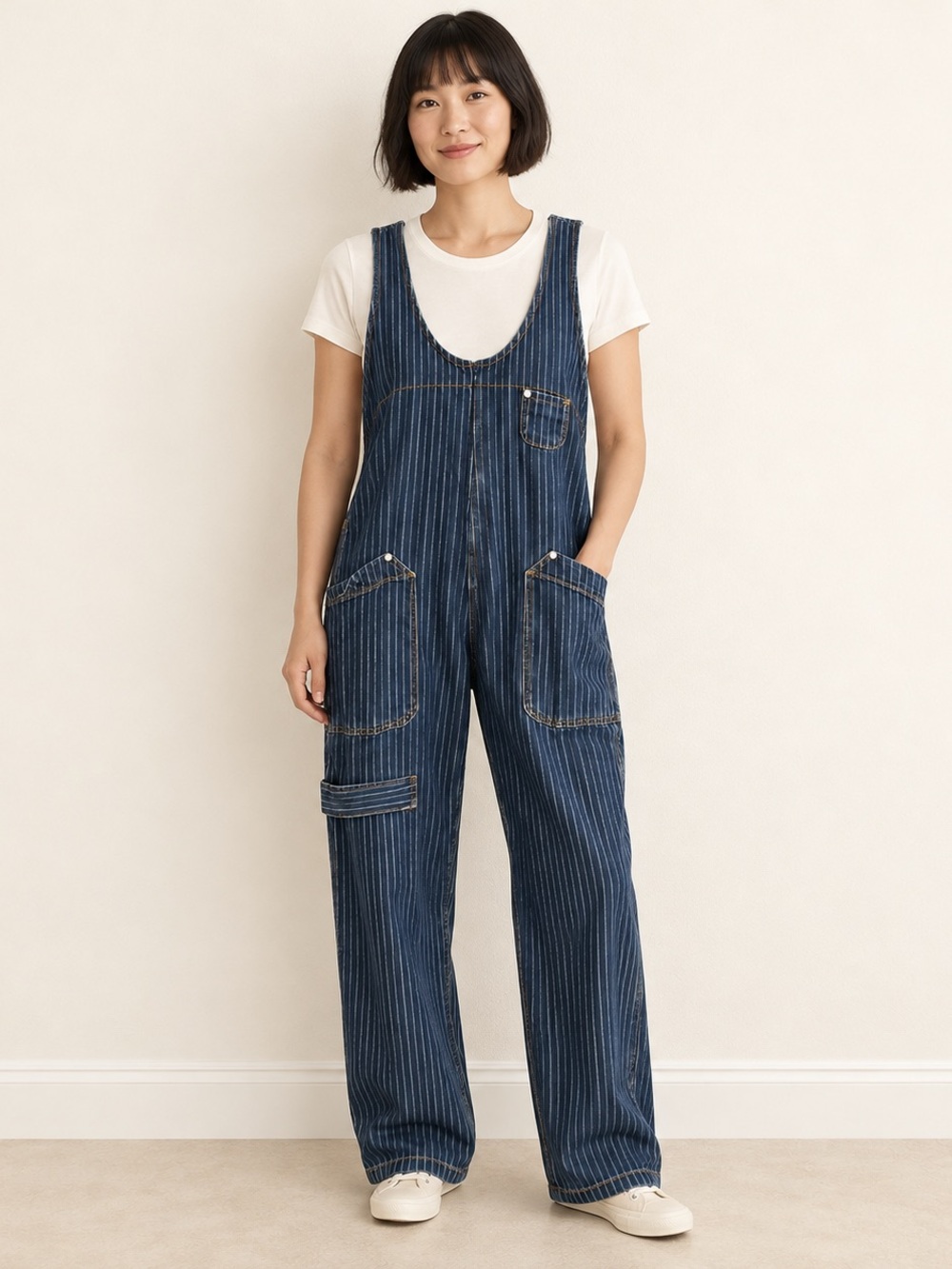 Anthropologie Pilcro Pinstripe Denim Utility Jumpsuit Size S - Picture 2 of 5